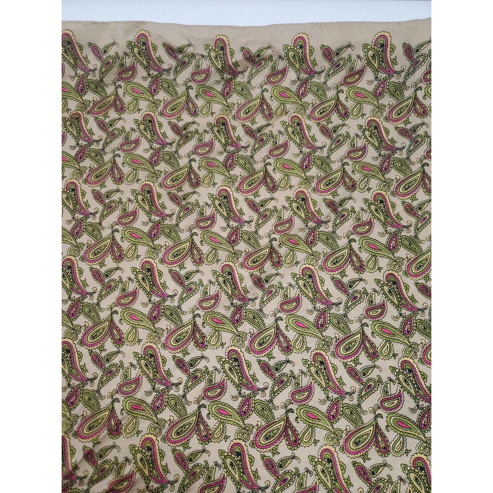 Silky Satiny Square Paisley Floral Scarf 22" x 22 Green Pink Beige Silk Blend?